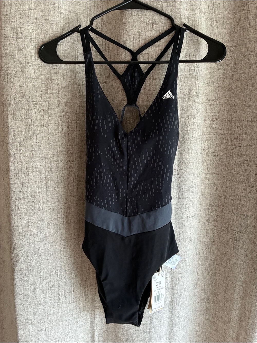 NWT Adidas Black Swimsuit with Charcoal Band and Strappy Back 32B